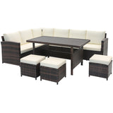 Juego de muebles de patio de mimbre de 7 piezas - Blanco