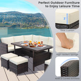 Juego de muebles de patio de mimbre de 7 piezas - Blanco