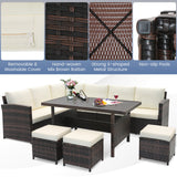 Juego de muebles de patio de mimbre de 7 piezas - Blanco