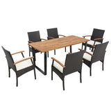Juego de comedor de ratán para patio de 7 piezas con orificio para sombrilla-L
