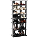 Estantería Doble de Zapatos de 7 Niveles Independiente Estantes de Almacenamiento Concisa-Negro