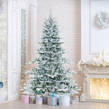 Árbol de Navidad artificial de 7 pies con nieve y luces LED blanco frío