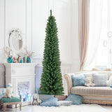 Árbol de Navidad Tipo Lápiz de 1,5/1,8/2,1/2,4 metros con 295/392/523/671 Puntas de Rama de Alambre con Memoria y Soporte Metálico Mejorado