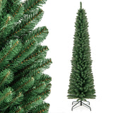 Árbol de Navidad Tipo Lápiz de 1,5/1,8/2,1/2,4 metros con 295/392/523/671 Puntas de Rama de Alambre con Memoria y Soporte Metálico Mejorado