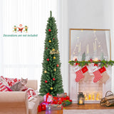Árbol de Navidad Tipo Lápiz de 1,5/1,8/2,1/2,4 metros con 295/392/523/671 Puntas de Rama de Alambre con Memoria y Soporte Metálico Mejorado