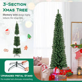 Árbol de Navidad Tipo Lápiz de 1,5/1,8/2,1/2,4 metros con 295/392/523/671 Puntas de Rama de Alambre con Memoria y Soporte Metálico Mejorado