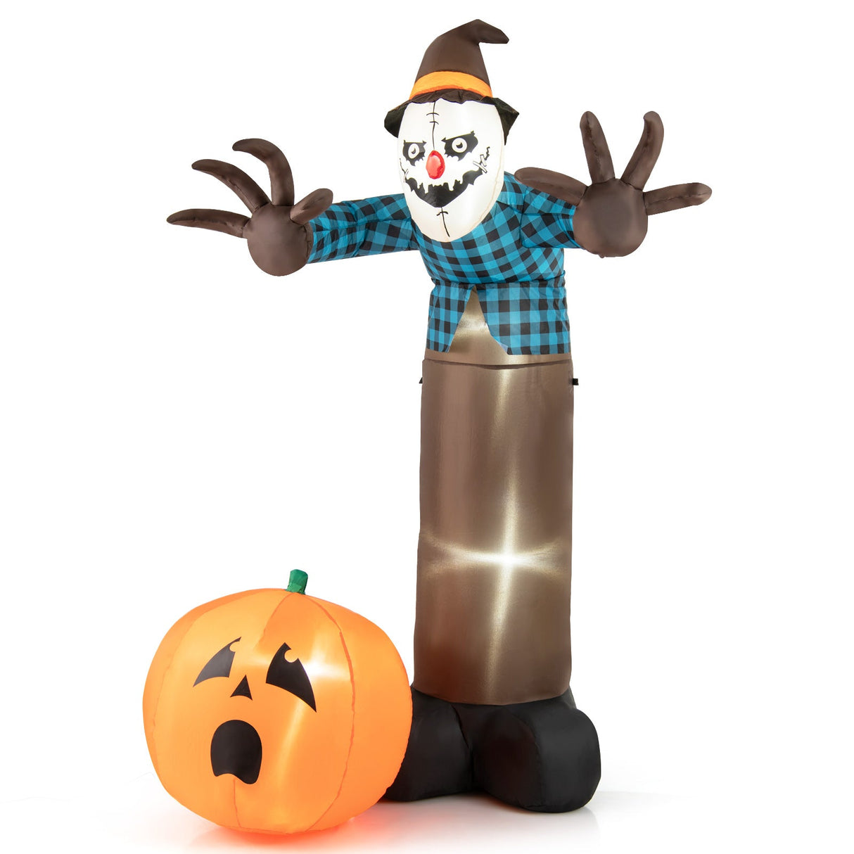 Espantapájaros fantasma de calabaza inflable de Halloween de 2,13 m con luces LED incorporadas