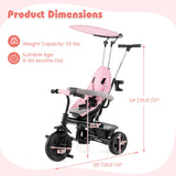 7-in-1 Baby Stroller Tricycle with Adjustable Canopy and Foldable Footrests for Ages 9-60 Months Old