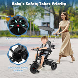 7-in-1 Baby Stroller Tricycle with Adjustable Canopy and Foldable Footrests for Ages 9-60 Months Old