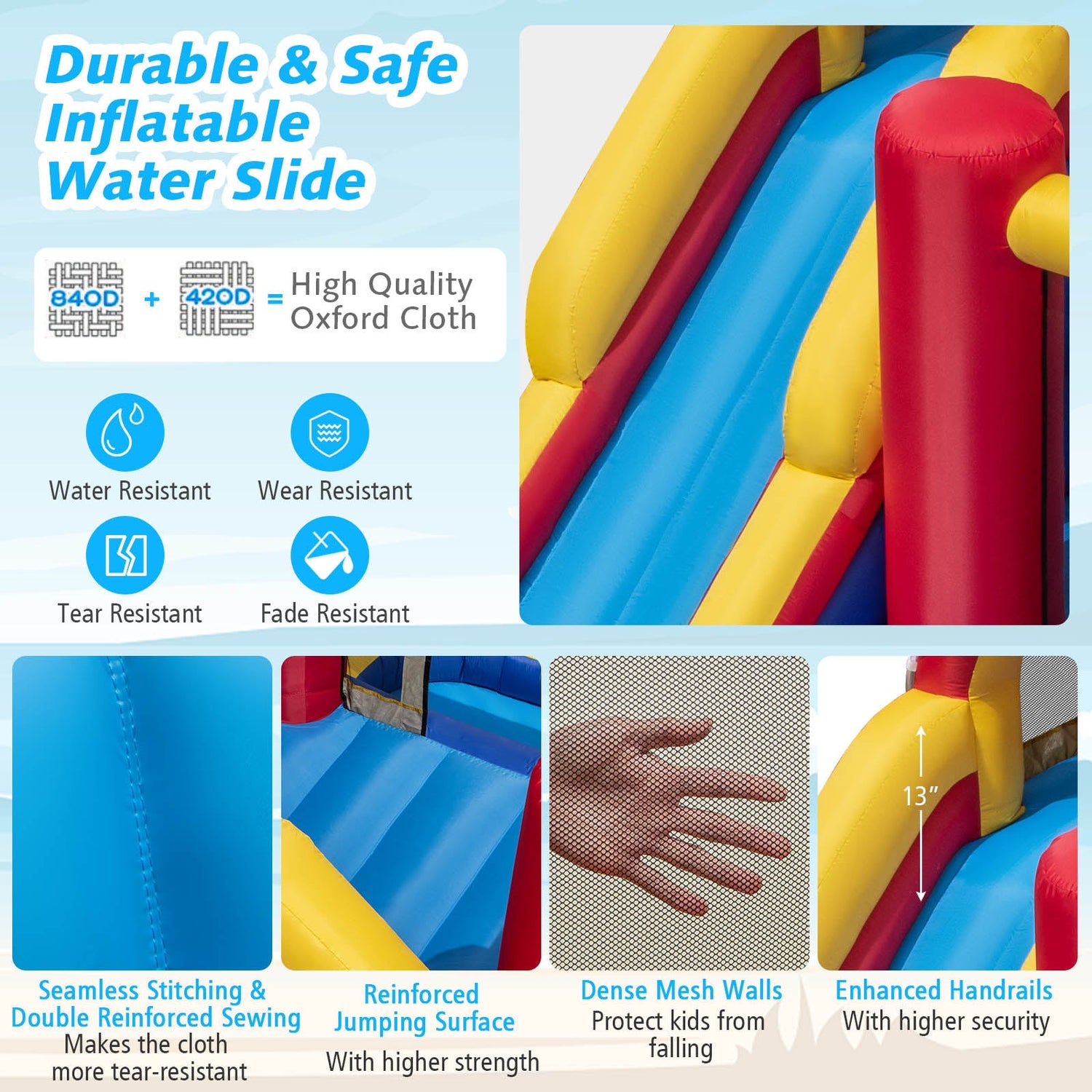 Castillo hinchable inflable de exterior 7 en 1 con toboganes acuáticos y piscinas de chapoteo con soplador de 680 W