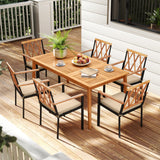 Juego de comedor de patio de 7 piezas de madera de acacia maciza con agujero para sombrilla