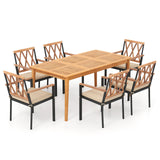 Juego de comedor de patio de 7 piezas de madera de acacia maciza con agujero para sombrilla