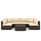 7 Pieces Patio Rattan Furniture Set with Sectional Sofa Cushions