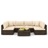 7 Pieces Patio Rattan Furniture Set with Sectional Sofa Cushions