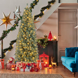 Árbol de Navidad artificial azul preiluminado delgado con 9 modos de iluminación