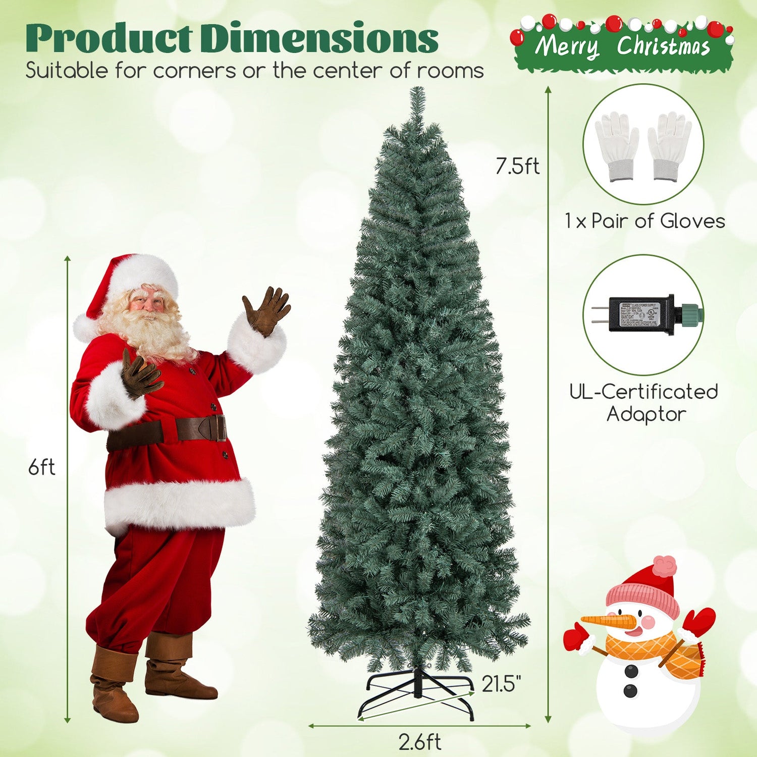 Árbol de Navidad artificial azul preiluminado delgado con 9 modos de iluminación