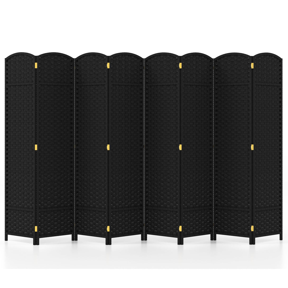 8-Panel Folding Room Divider with Hand-woven Texture and Wood Frame