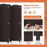 8-Panel Folding Room Divider with Hand-woven Texture and Wood Frame