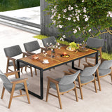 Mesa de patio de madera de acacia de 79 pulgadas con orificio para sombrilla de 1.9 pulgadas para jardín y piscina
