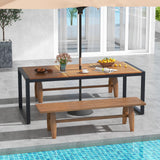 Mesa de patio de madera de acacia de 79 pulgadas con orificio para sombrilla de 1.9 pulgadas para jardín y piscina