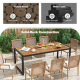 Mesa de patio de madera de acacia de 79 pulgadas con orificio para sombrilla de 1.9 pulgadas para jardín y piscina