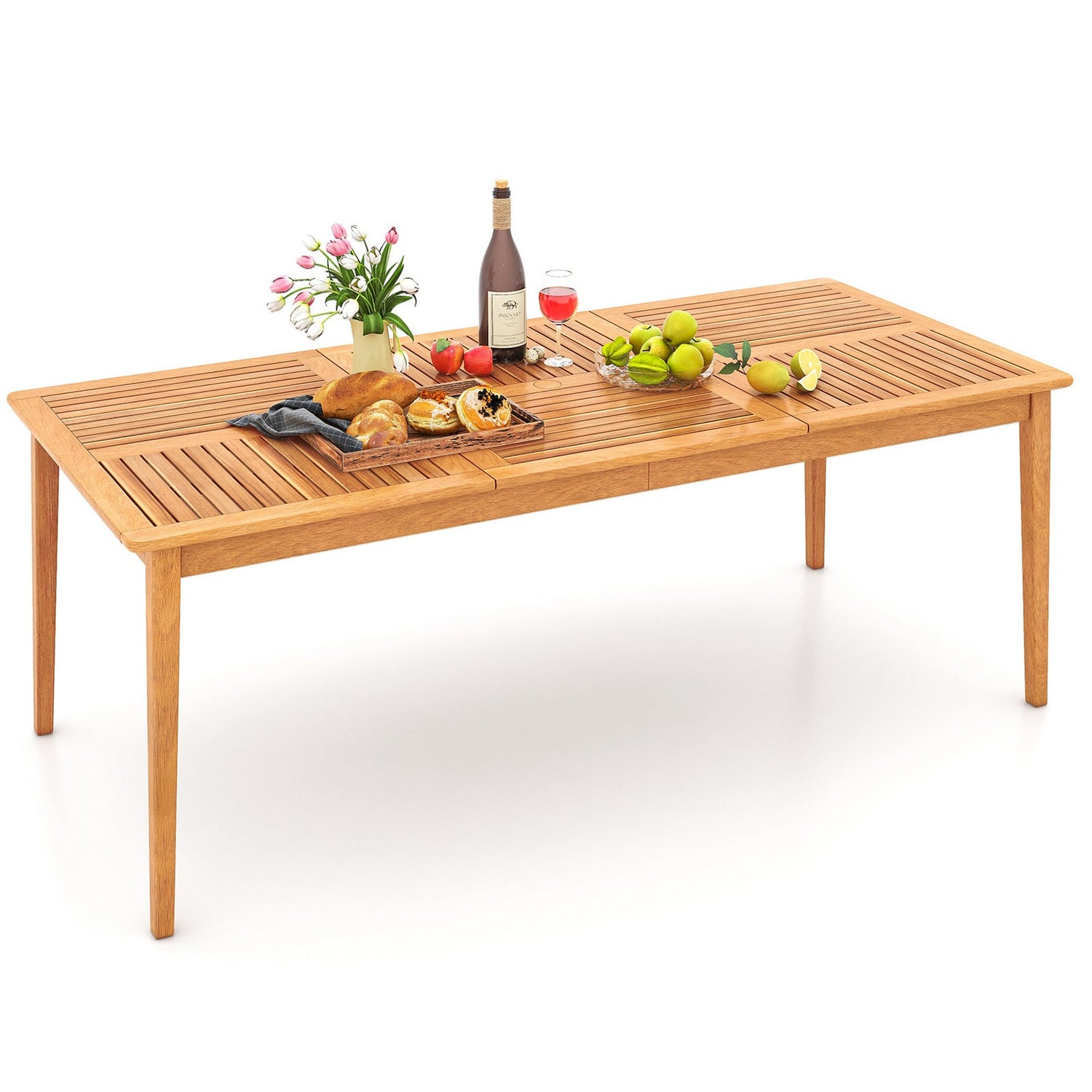 Mesa de comedor rectangular para 8 personas de madera de acacia para exterior con agujero para sombrilla