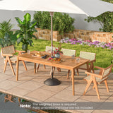 Mesa de comedor rectangular para 8 personas de madera de acacia para exterior con agujero para sombrilla