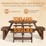 8-Person Round Picnic Table Set Circular Patio Dining Camping Table with Benches