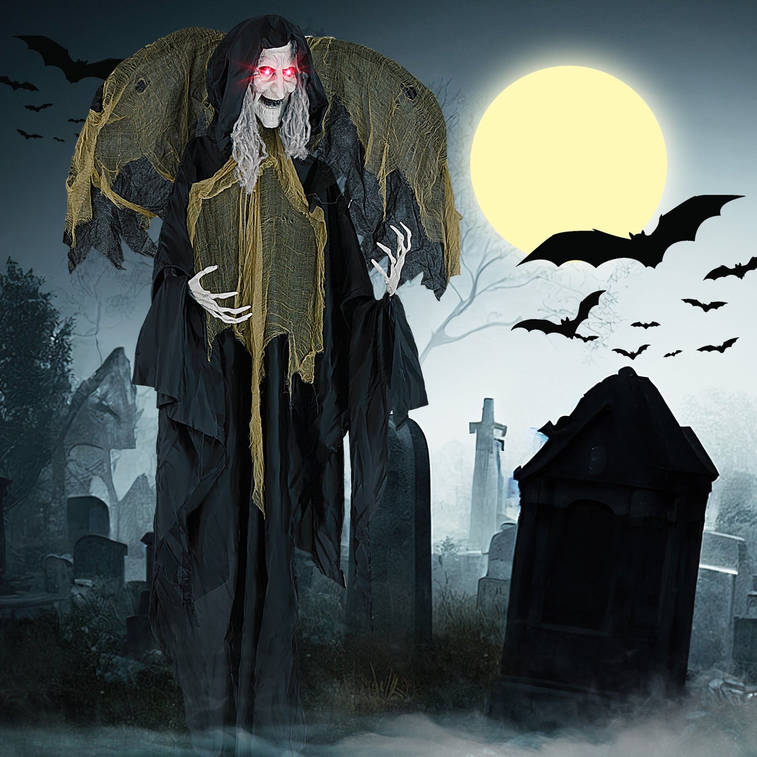 8.2 ft Halloween Standing Witch with Lighted Eyes and Automatic Wing Movement