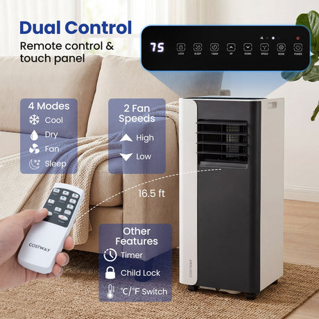 Acondicionador de aire portátil 3 en 1 de 10000 BTU con ventilador y deshumidificador, modelo