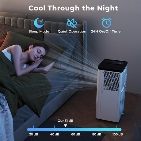 Aire Acondicionado Portátil de 10000 BTU, Unidad de CA de Piso 3 en 1, Ventilador y Deshumidificador para Habitación