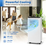 Aire Acondicionado Portátil de 10000 BTU, Unidad de CA de Pie 3 en 1 con Ventilador y Deshumidificador