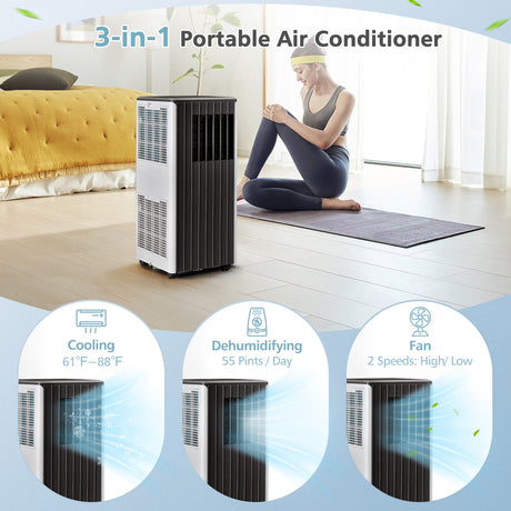 Aire acondicionado 3 en 1 de 10000 BTU con humidificador y modo de reposo inteligente