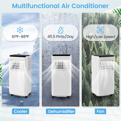 Acondicionador de aire portátil de 10000 BTU con control remoto, enfría hasta 350 pies cuadrados