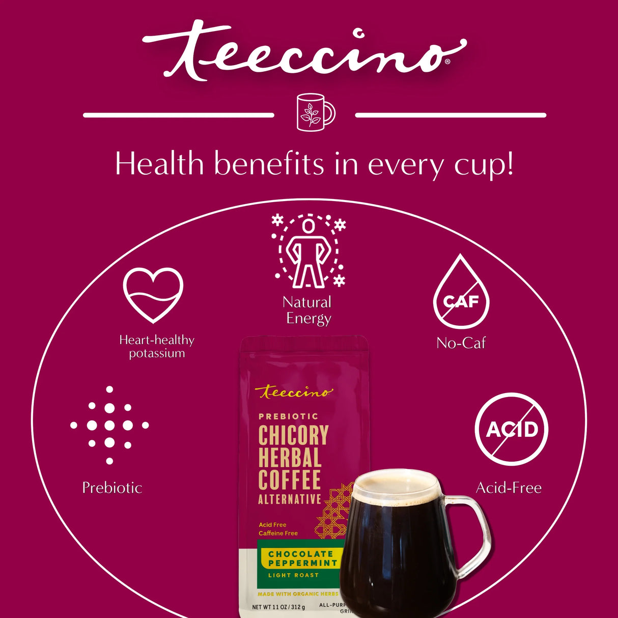 Café de hierbas de achicoria con menta y chocolate