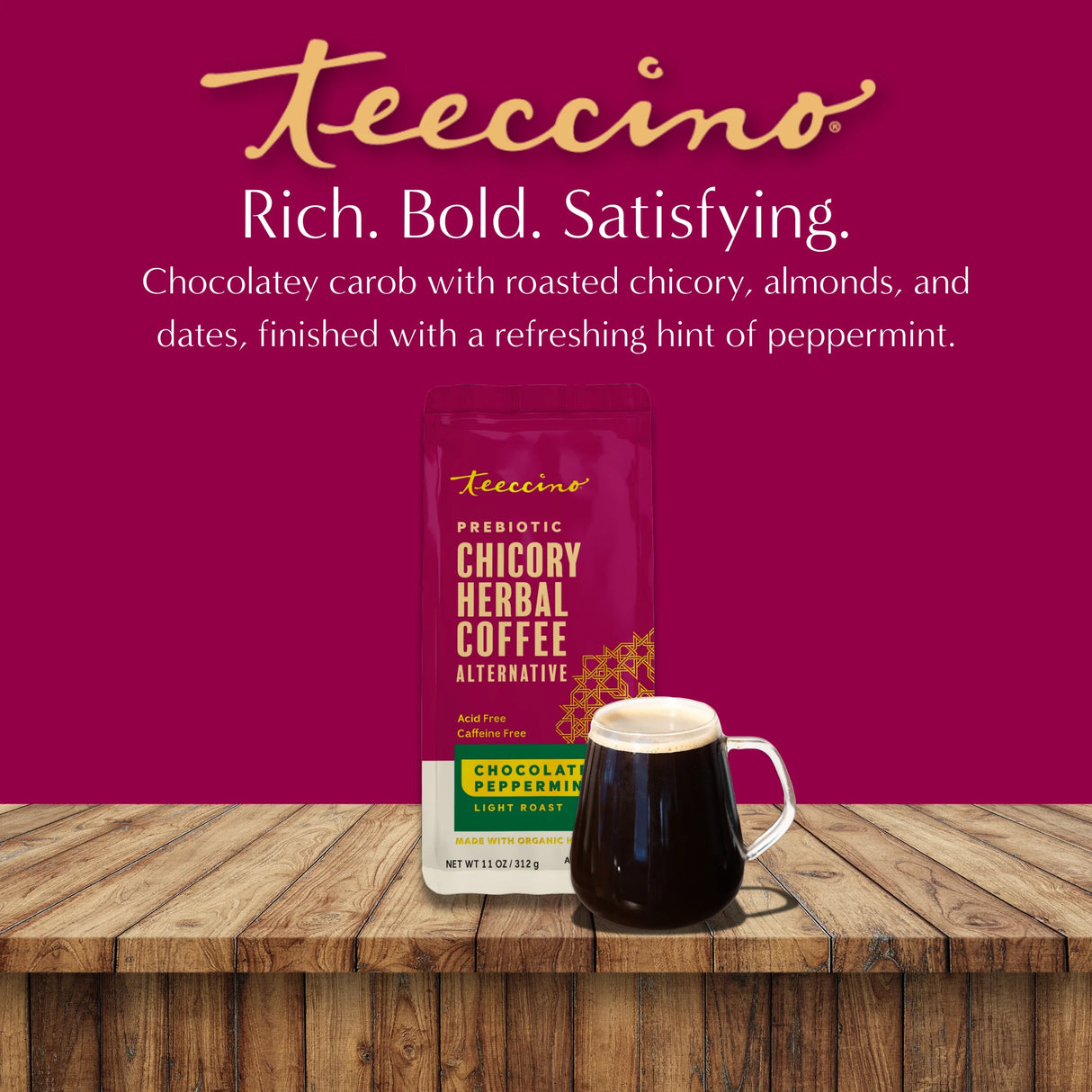 Café de hierbas de achicoria con menta y chocolate