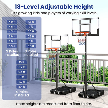 Aro de Baloncesto Portátil Ajustable de 1 a 3 Metros con Base y Ruedas