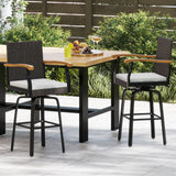 Set of 2 Outdoor 360¬∞ Swivel Bar Stool with Cushion and Acacia Wood Armrests