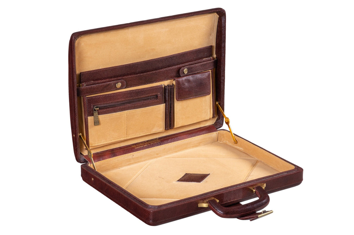 Maletín de Piel Ejecutivo para Hombre Marrón/Rojo Cereza