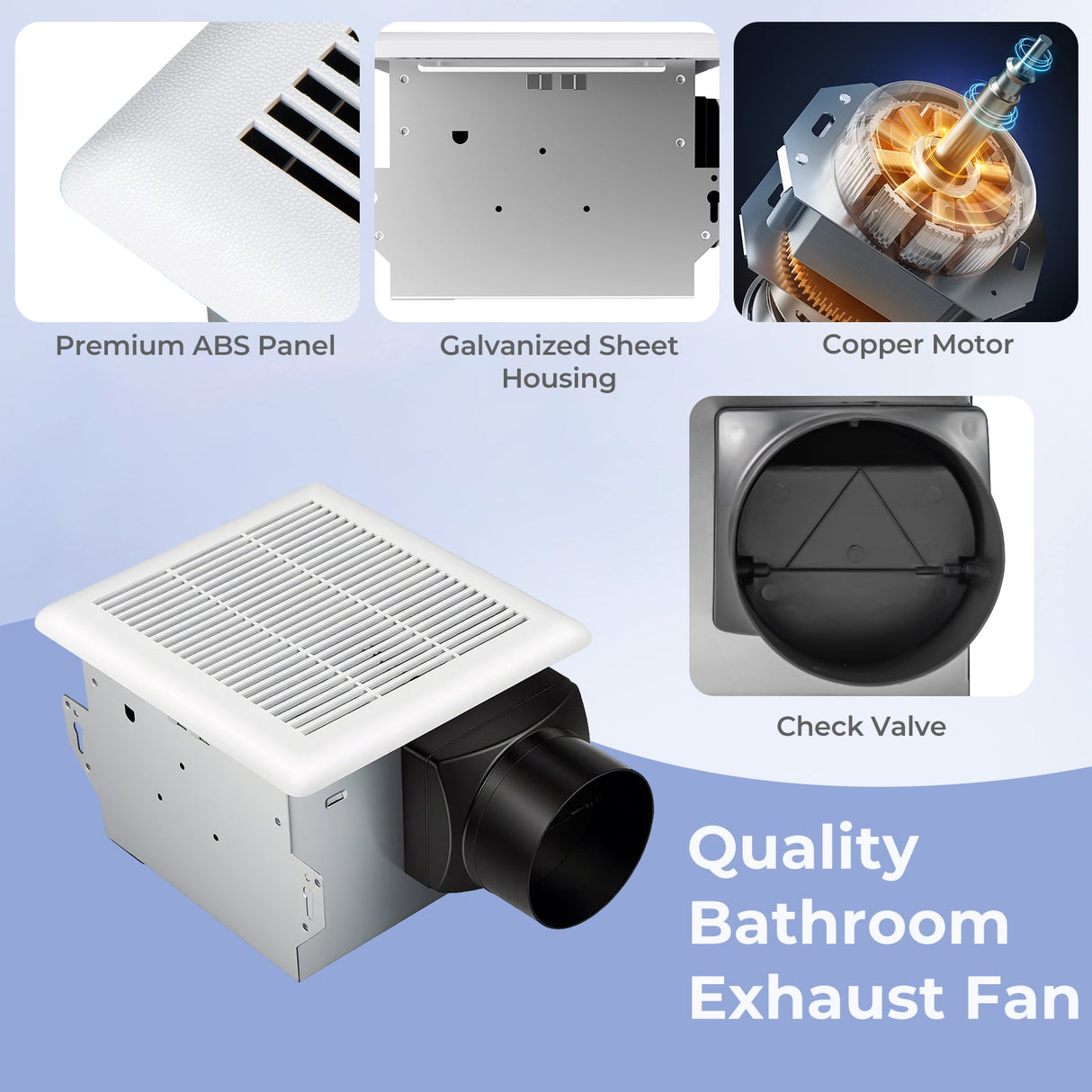 Ventilador extractor de baño de techo de 80 CFM con carcasa metálica y conducto de 4 pulgadas