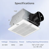Ventilador extractor de baño de techo de 80 CFM con carcasa metálica y conducto de 4 pulgadas