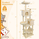 80 Inches Tall Cat Tree with 2 Large Condos and Dangling Toys