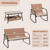 4 Pieces Patio Furniture Set with Rocking Bistro Chairs and Breathable Mesh Fabric-Coffee