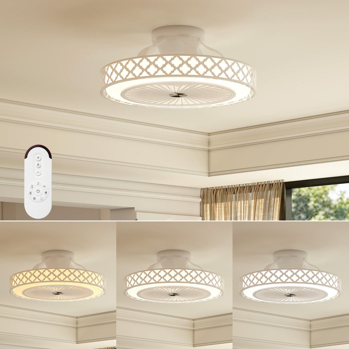 19 Inch Ceiling Fan with Light Low Profile Flush Mount Fan-White
