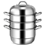 Olla de Cocina de Acero Inoxidable de 3 Niveles con Vaporera