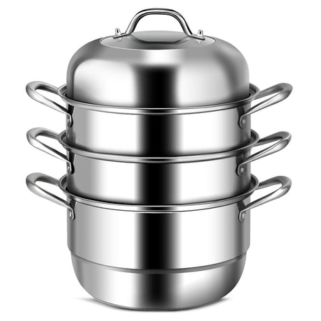 Olla de Cocina de Acero Inoxidable de 3 Niveles con Vaporera