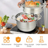 Olla de Cocina de Acero Inoxidable de 3 Niveles con Vaporera