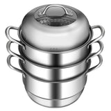 Olla de Cocina de Acero Inoxidable de 3 Niveles con Vaporera