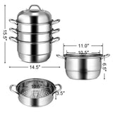 Olla de Cocina de Acero Inoxidable de 3 Niveles con Vaporera