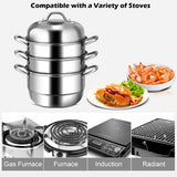 Olla de Cocina de Acero Inoxidable de 3 Niveles con Vaporera